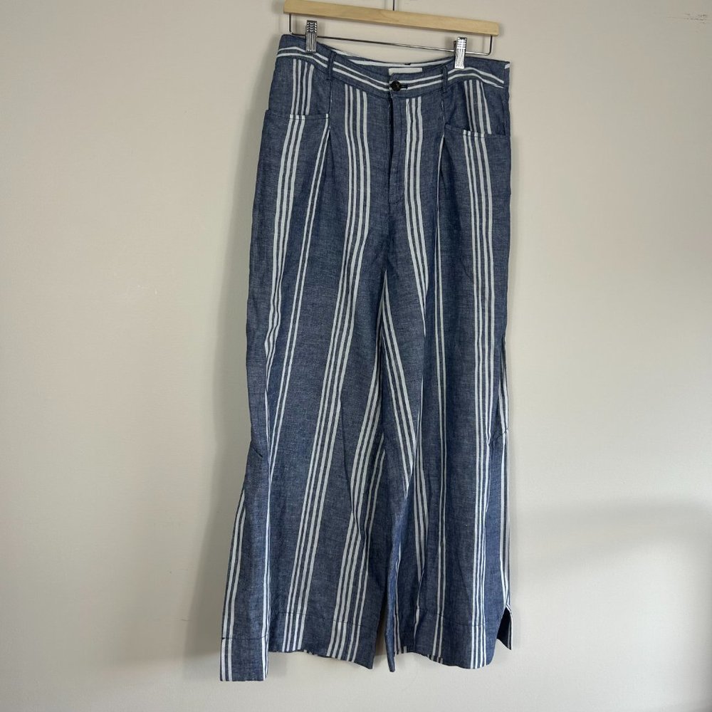 Anthropologie Beachy Striped Wide Leg Linen Blend Size 8 - Picture 4 of 7